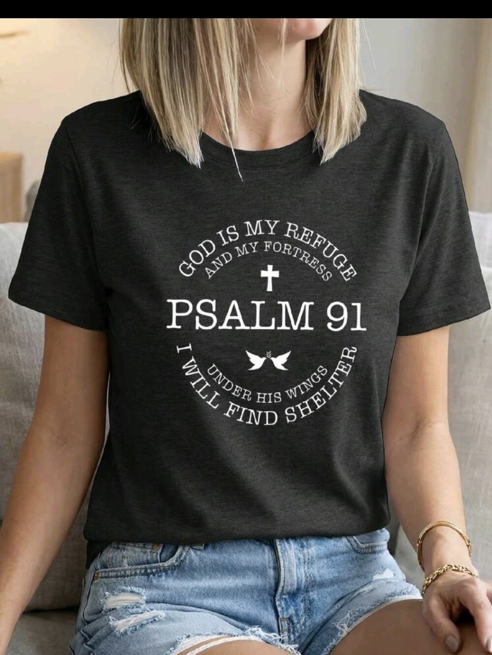 Psalm 91 Graphic Tee - Black with White Print